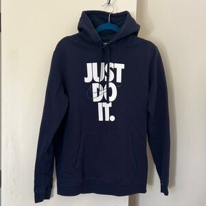 Nike Men's Navy Hoodie with Bold Print